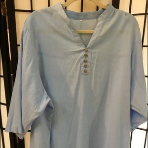 Light blue  3/4 sleeve 2xL casual tunic 26 1/2 armpit to armpit83 shoulder/bott
